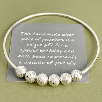 60th Birthday Sparkly Beads Handmade Silver Bangle, 4 of 6