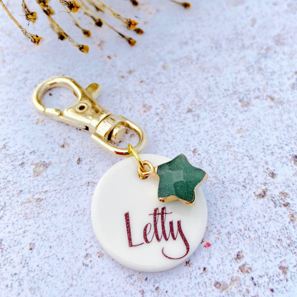 Personalised Green Crystal Keyring By CARYS BOYLE CERAMICS