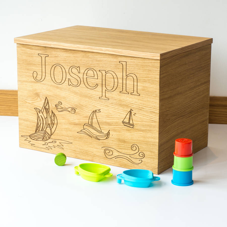 Personalised Ship Wooden Toy Box By Little And Wild Personalised Ship Wooden Toy Box
