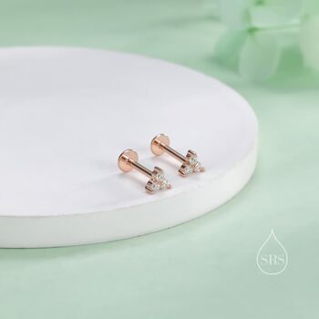 Internally Threaded Cz Trio Flat Back Earrings In Sterling Silver, 4 of 12