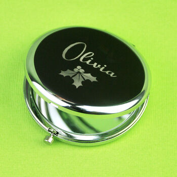 Personalised Christmas Holly Compact Mirror, 4 of 7