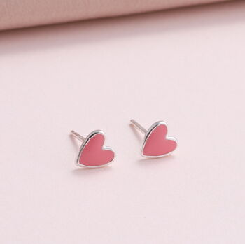 Sterling Silver Little Enamel Heart Earrings, 3 of 5