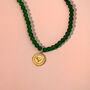 Dark Jade Green Beaded Necklace With Heart Coin, thumbnail 4 of 5