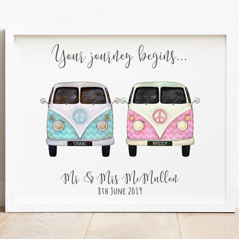Personalised Wedding Print With Camper Vans, 3 of 7