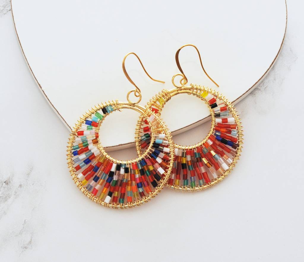 beaded glass statement hoop earrings by evy designs