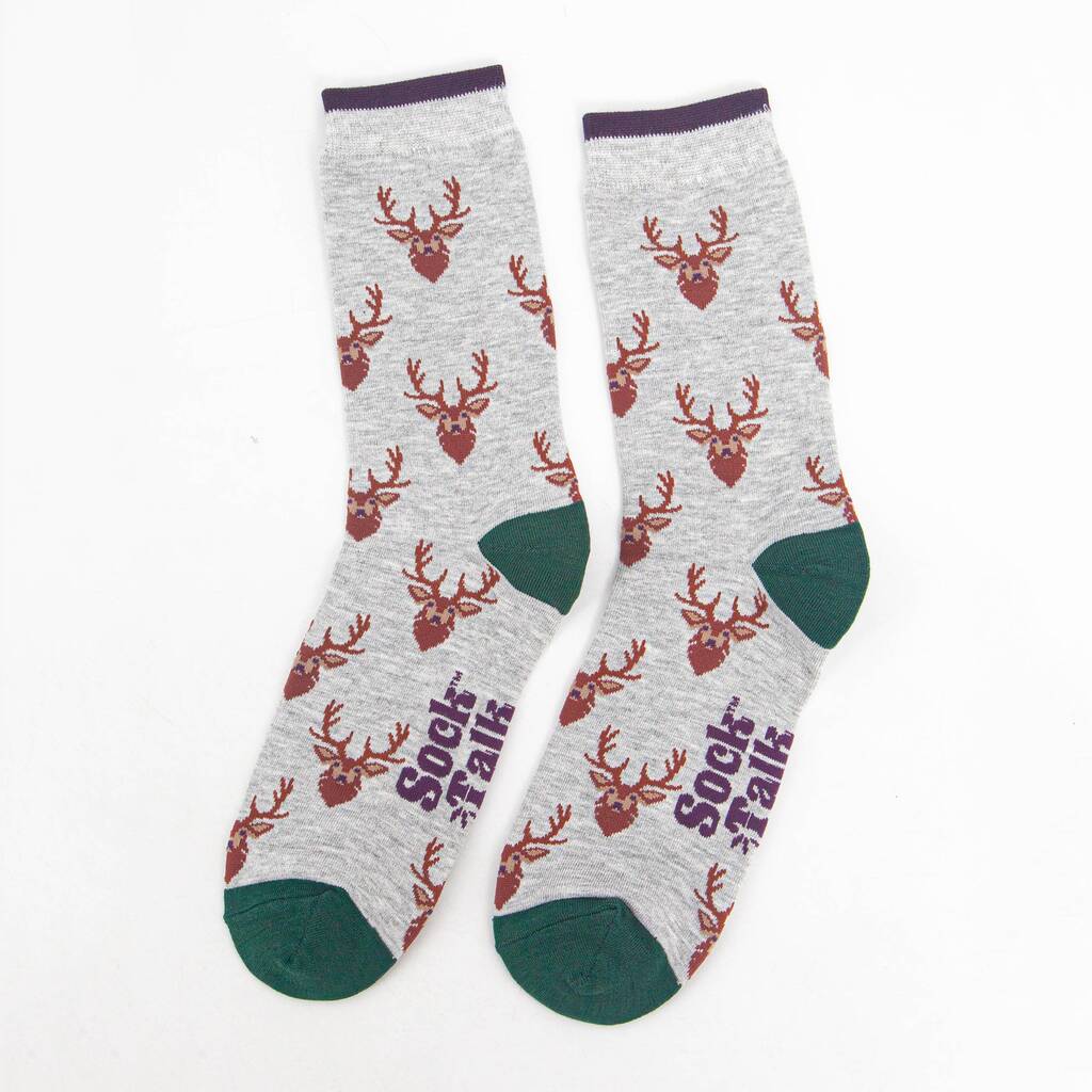Men's Bamboo Socks Grey Stags, 1 of 5