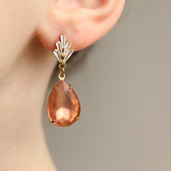 Rose Peach Art Deco Drop Earrings, 2 of 7