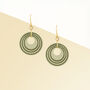 Green And Khaki Geometric Circular Earrings • Gold Plated Sterling Silver Hooks, thumbnail 3 of 9