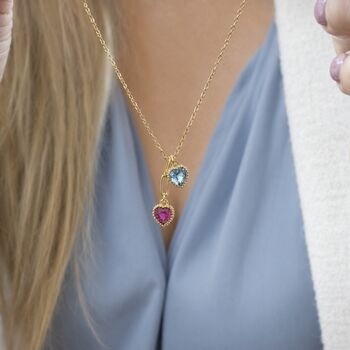 Mother And Child Birthstone Hearts Necklace, 3 of 11
