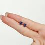 Sterling Silver Emerald Cut Sapphire Blue Cz Stud Earrings, thumbnail 4 of 12