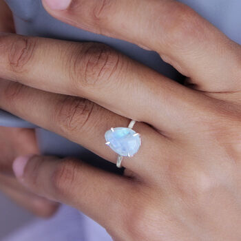 Moonstone Teardrop Faceted Gemstone Ring, 3 of 8