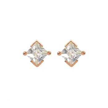 Rose Gold Princess Cut Birthstone Earrings April Diamond, 2 of 5
