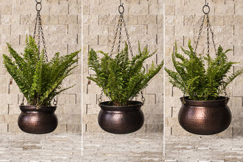 Hammered Copper Hanging Planter – Brass Chain, 17cm, 7 of 8