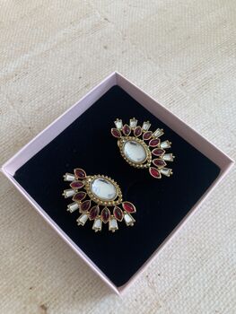 Red Kundan Statement Lightweight Earrings, 4 of 5