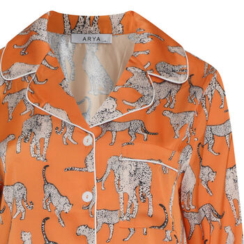 Luxury Silky Orange Cheetah Print Pyjamas, 5 of 8