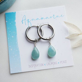 Aquamarine March Birthstone Hoop Earrings, 2 of 11