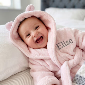 Personalised Soft Baby Grey Dressing Gown With Ears, 9 of 12