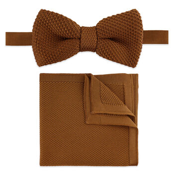 Men's Knitted Bow Tie In Caramel Brown | Perfect Wedding Neck Tie For Groomsmen | Gents Woven Tie, 12 of 12