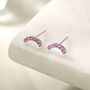 Sterling Silver Pink Cz Curved Bar Tiny Stud Earrings, thumbnail 1 of 12