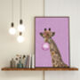 Pink Giraffe Bubble Gum Blowing Wall Art Print, thumbnail 4 of 9
