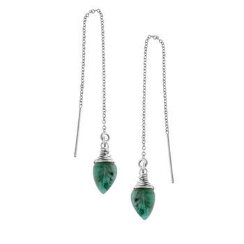 Emerald Gemstone Leaf Threader Earrings, 5 of 5