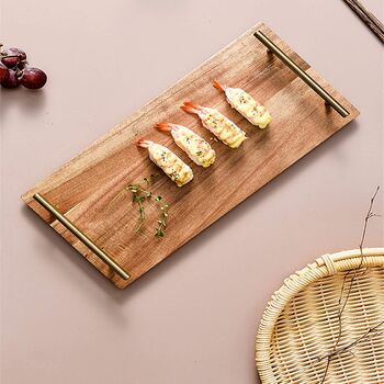 Wooden Serving Tray With Metal Handles, 6 of 8