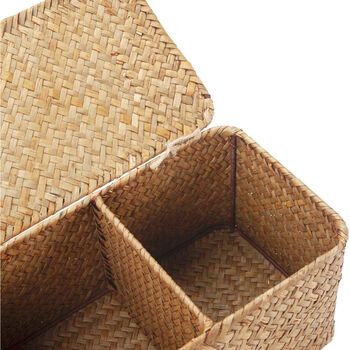 Handwoven Seagrass Storage Basket With Lid And Sections, 3 of 3