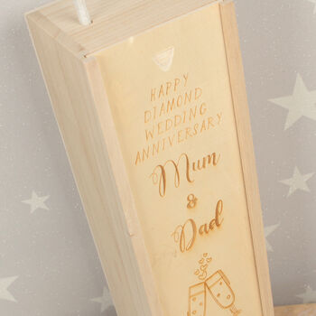 Wedding Anniversary Engraved Wooden Bottle Box, 4 of 4