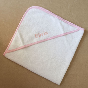 Personalised Baby Hooded Towel Edged In Pink Gingham, 6 of 7