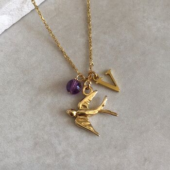 Gold Vermeil Personalised Swallow Necklace, 2 of 5