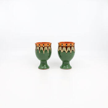 Pair Of Ceramic Wine Goblets In Forest Green Colour, 3 of 6