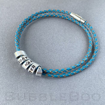 Personalised Secret Message Blue Leather Bracelet, 3 of 3