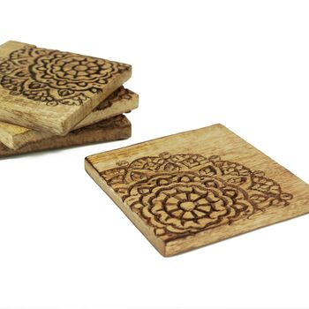 Hand Carved Mandala Coasters Set Of Four, 2 of 3