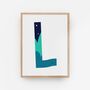 Green And Blue Personalised Initial Letter Art Print, thumbnail 11 of 12