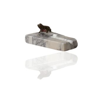 Handmade Marble Cigar Ashtray With Bronze Lion Detail, 2 of 2