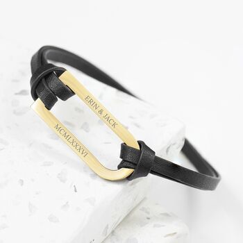 Personalised Men's Black Leather Bar Bracelet, 2 of 9