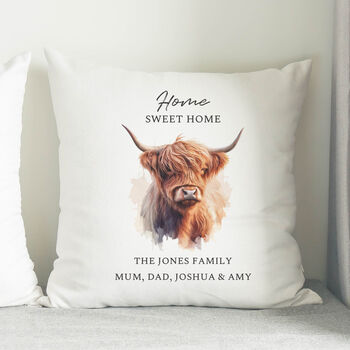 Personalised Highland Cow Favourite Place Cushion, 2 of 2