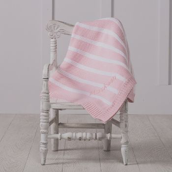 Personalised Striped Baby Blanket And Bashful Bunny Toy, 3 of 7