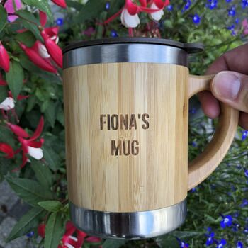 Personalised Reusable Sustainable Bamboo Mug With Lid, 3 of 12