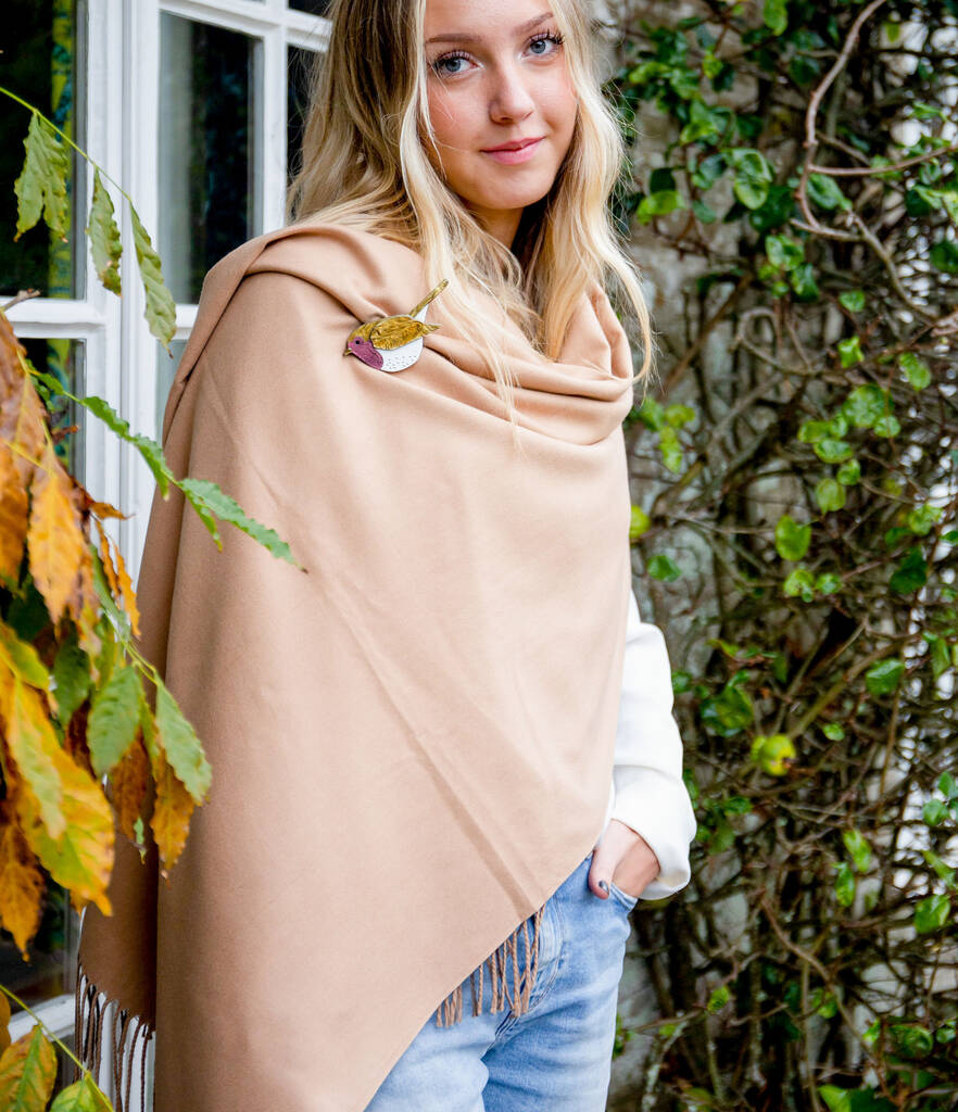 Cashmere Blend Wrap With Optional Robin Brooch, 1 of 4