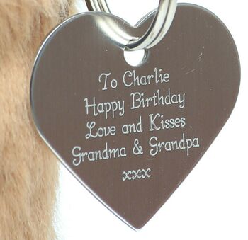 Brown Bunny Door Stop With Engraved Heart Keyring, 3 of 6