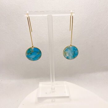 Turquoise Marbled Circle Drop, Clay And Resin Earrings, 9 of 12