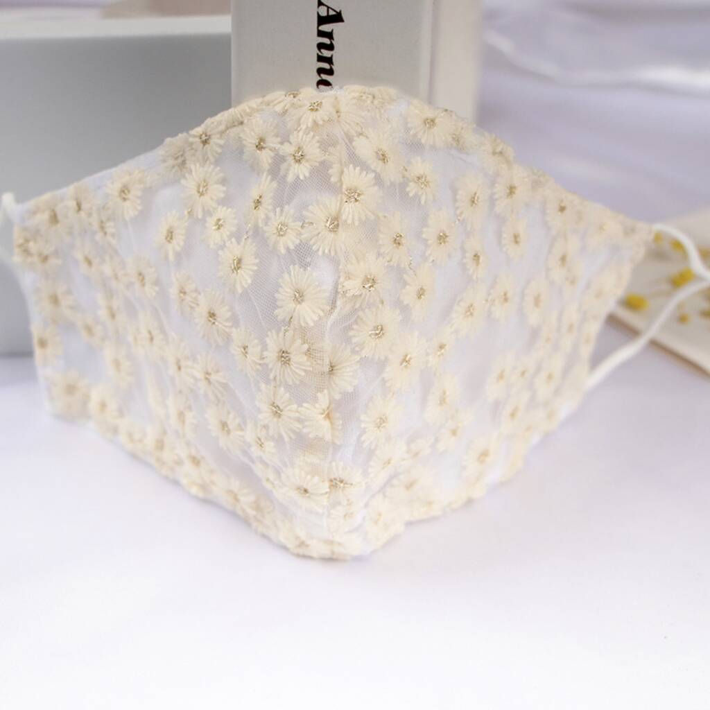 Winter Gift For Friend Embroidered Pastel Daisy Floral Reusable Face Mask, 1 of 6