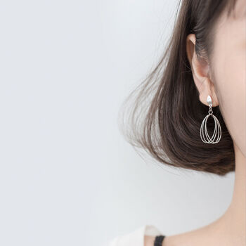 Sterling Silver Oval Dangle Stud Earrings, 2 of 4