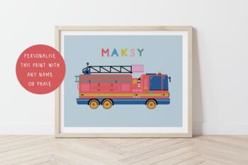 Personalised Kids Colourful Fire Engine Print, 6 of 6