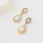 White Pearl Tear Drop Earrings With Crystal Border, thumbnail 1 of 3