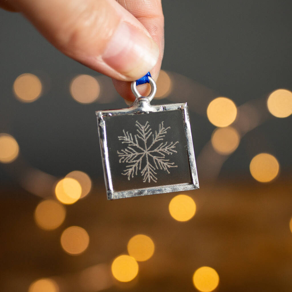Snowflake Engraved Glass Christmas Tree Decoration, 1 of 6