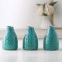 Set Of Three Glazed Blue Green Ceramic Flower Vase, thumbnail 1 of 5