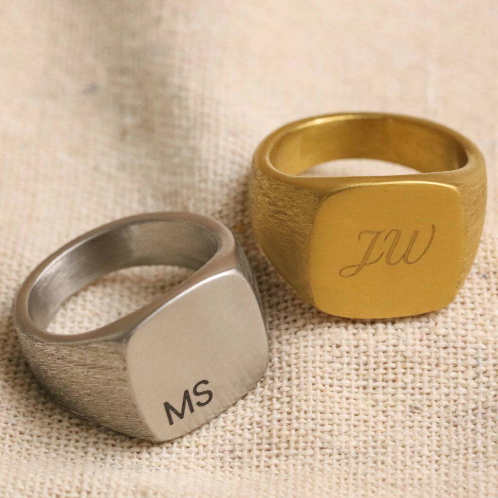 Men's Personalised Brushed Stainless Steel Signet Ring, 1 of 11