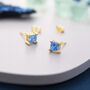 Princess Cut Aquamarine Blue Cz Stud Earrings, thumbnail 7 of 12